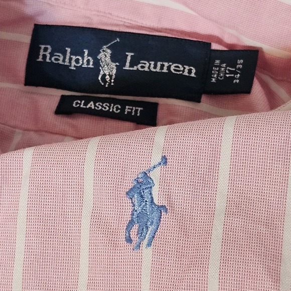Polo Ralph Lauren Shirt Mens Pink Striped Button Pony XL Oxford 17 34-35 - Picture 1 of 5